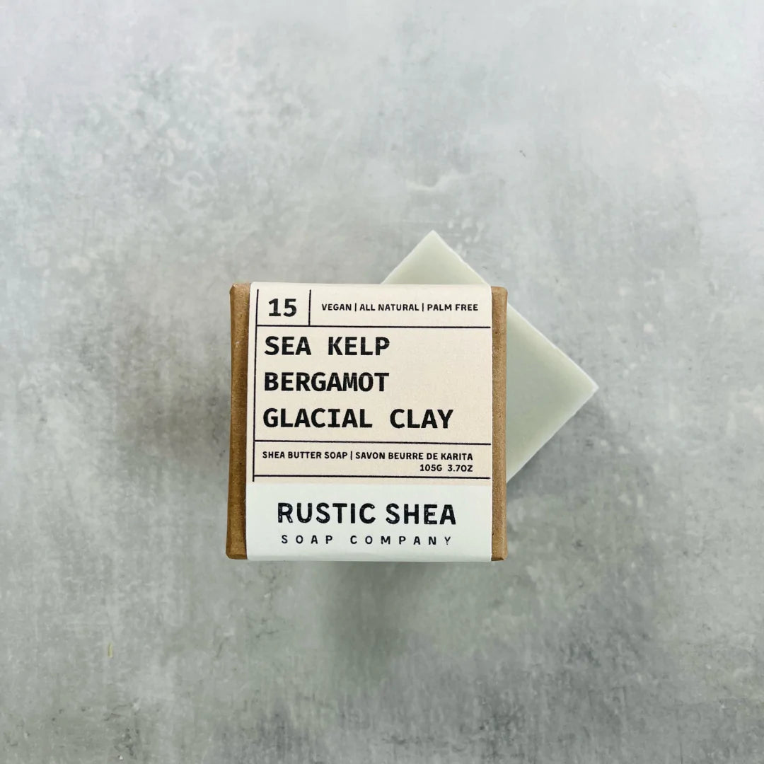 Rustic Shea Soap Company - 15 Sea Kelp Bergamot Glacial Clay Bar Soap - vegan - all things being eco chilliwack