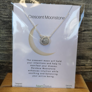 Heart and Lotus - Crescent Moonstone Necklace