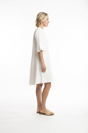 Orientique - Linen Frill Sleeve Dress - all things being eco chilliwack canada - women's clothing and accessories boutique - sustainable and fair trade fashion