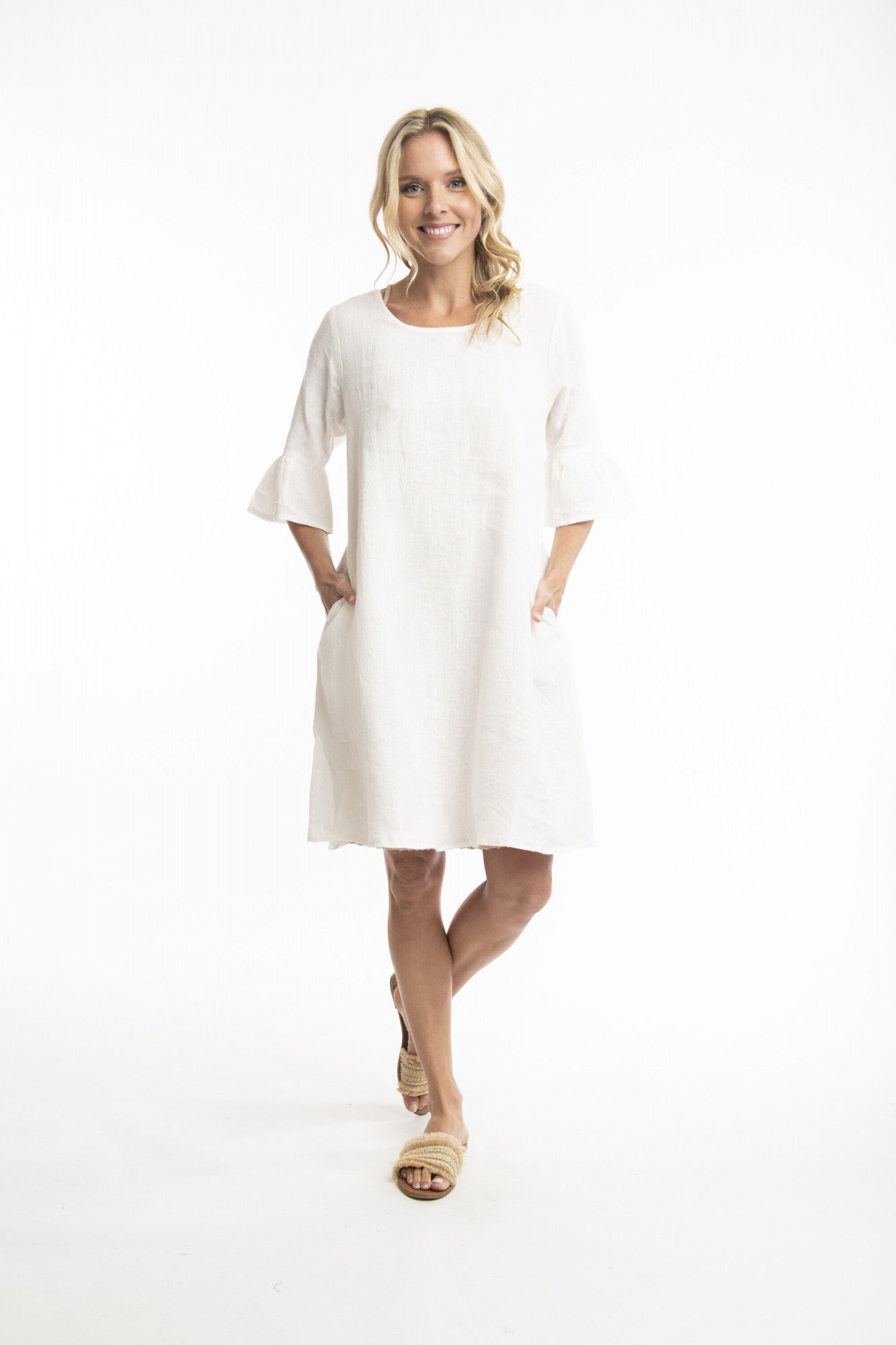 Orientique - Linen Frill Sleeve Dress - all things being eco chilliwack canada - women's clothing and accessories boutique