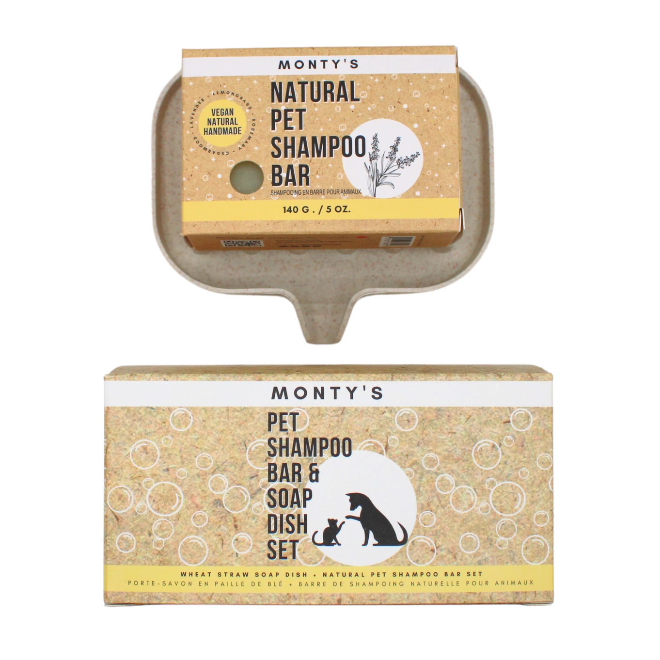 Monty's Bags - Natural Pet Shampoo Bar & Wheat Straw Soap Dish Set