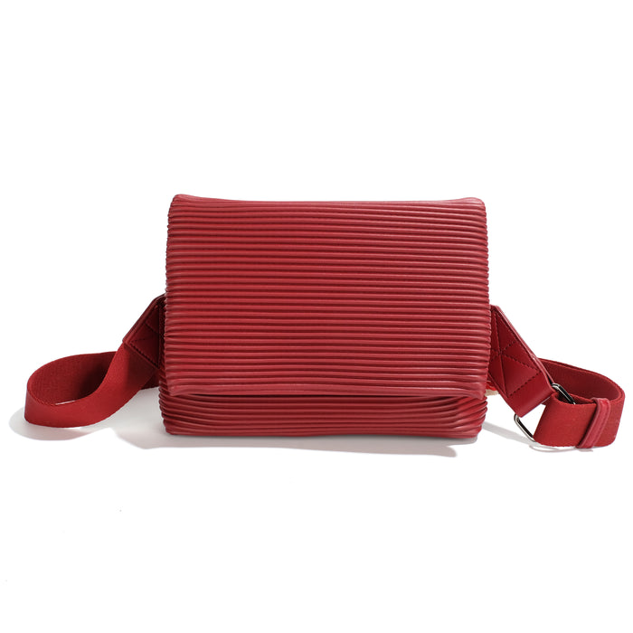Co-Lab - Claudia Mille Feuille Clutch - red vegan leather bag with small corrugated details to the finish