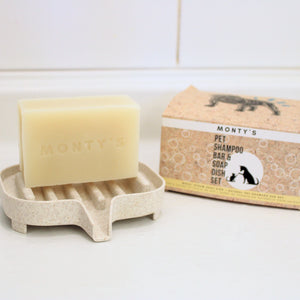 Monty's Bags - Natural Pet Shampoo Bar & Wheat Straw Soap Dish Set