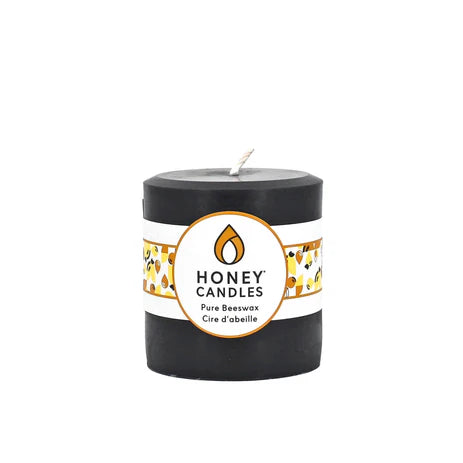 Honey Candles - 3" Round Black Pillar Beeswax Candle