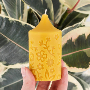 Honey Candles - Flowers Pillar Beeswax Candle