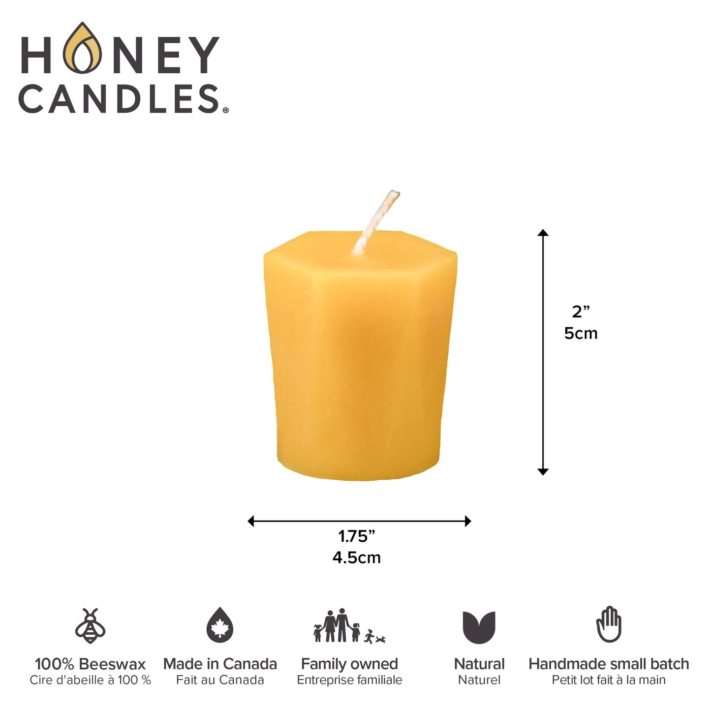 Honey Candles - 2" Natural Hexagon Votive Beeswax Candles