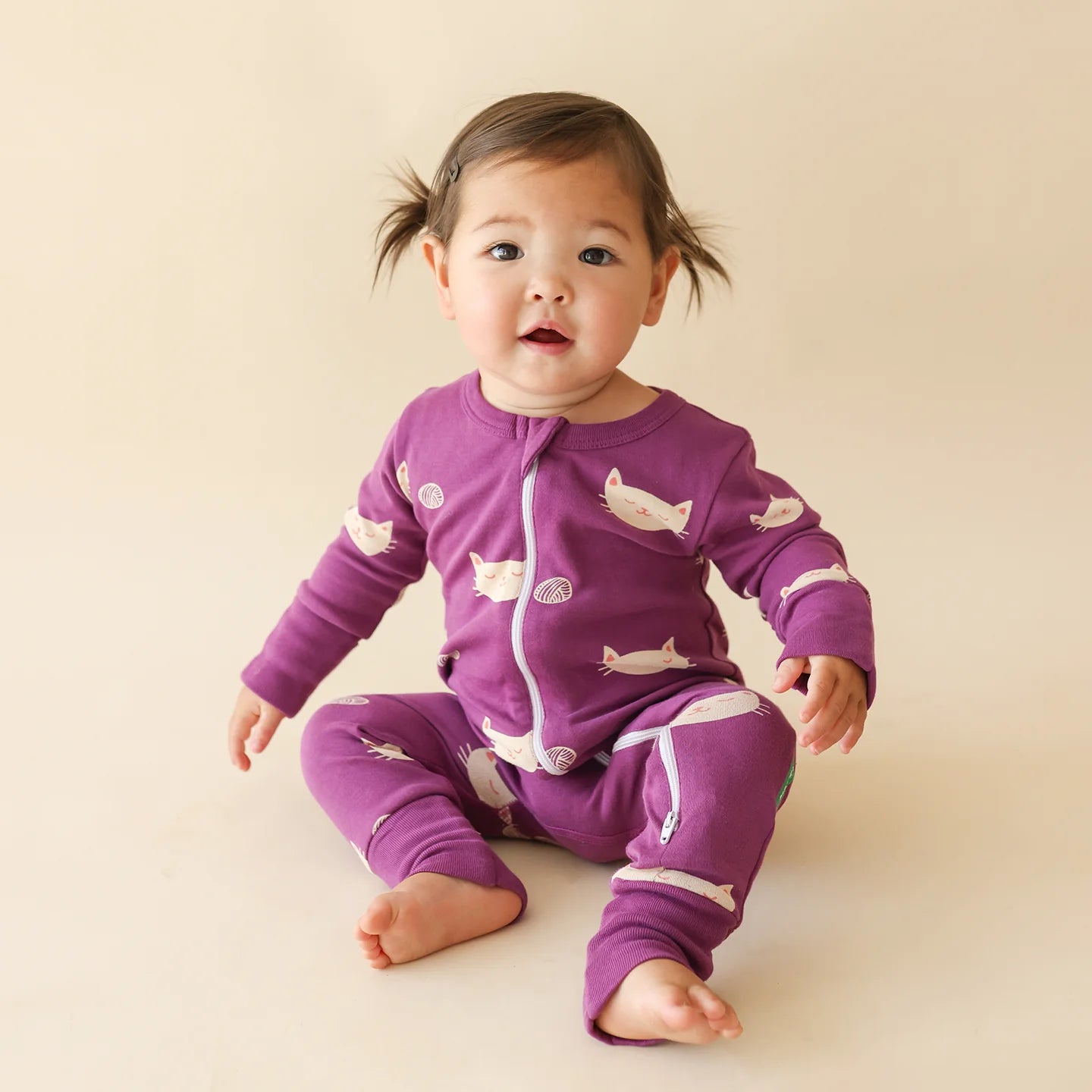 Parade Organics -  Organic Cotton Signature Print Long Sleeve 2-Way Zipper Romper