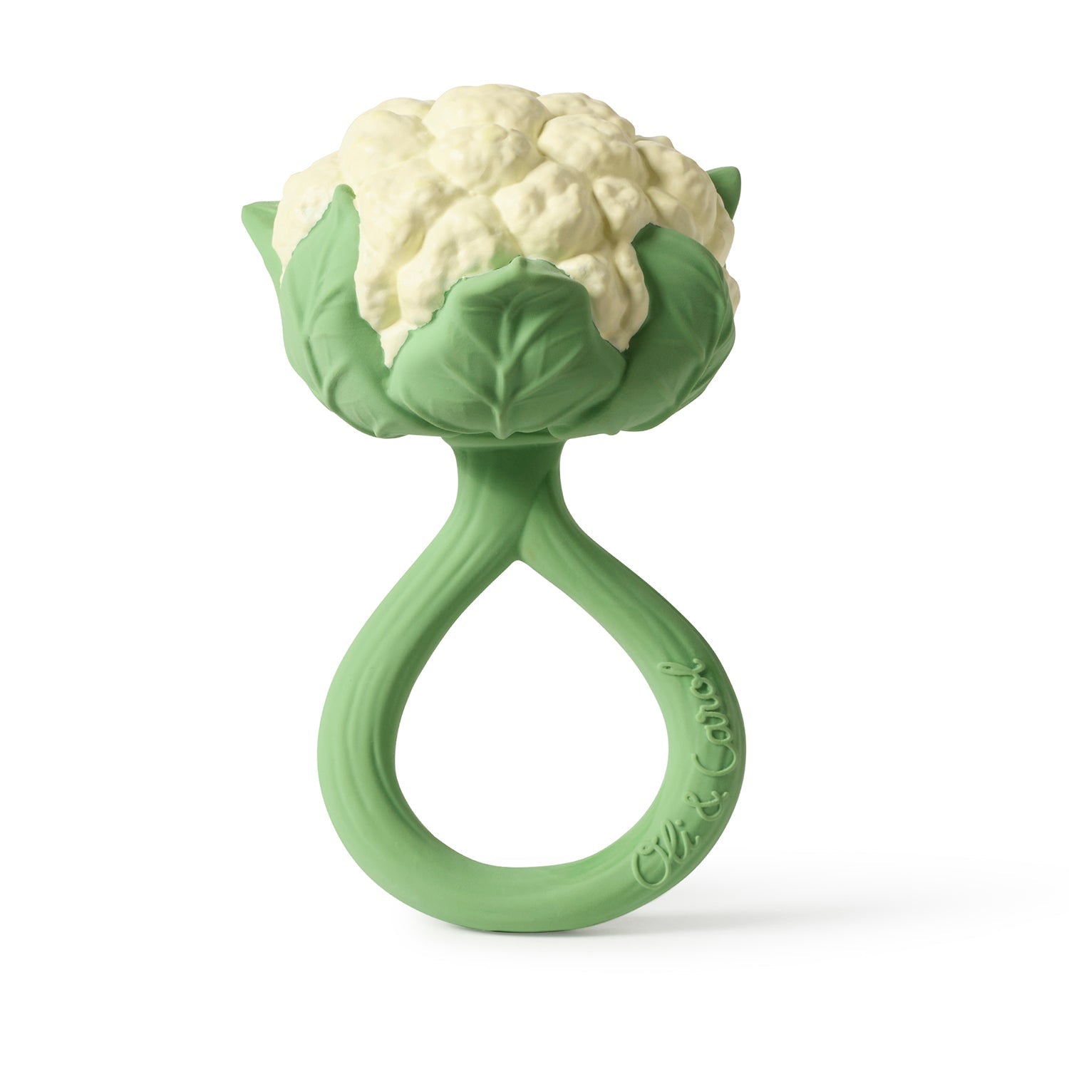 Oli & Carol - Natural Rattle Toys - all things being eco chilliwack - natural rubber teething toys - cauliflower