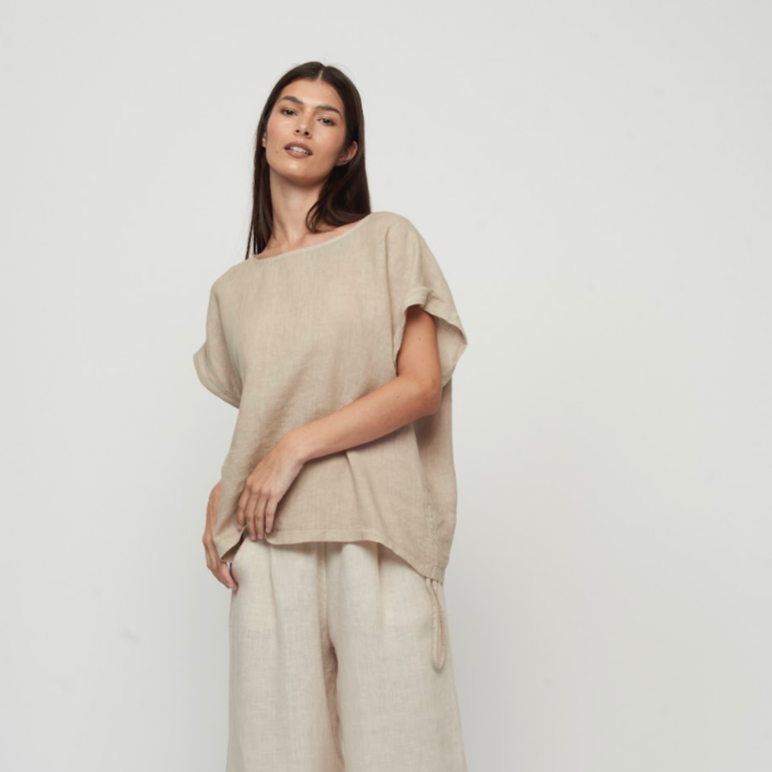 Pistache - Linen Drawstring Top - all things being eco chilliwack canada - women's clothing store