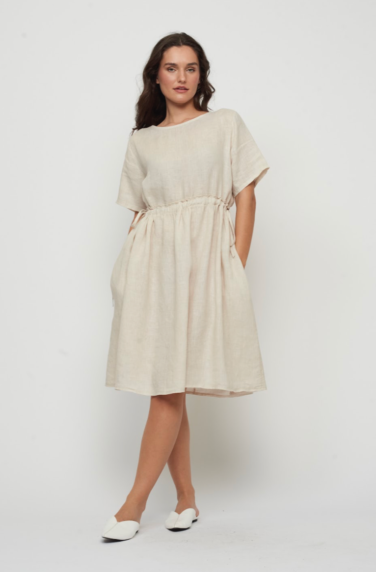 Pistache - Linen Oversize Drawstring Dress - all things being eco chilliwack - women's sustainable clothing store