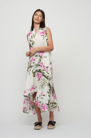 Pistache - Linen Ruffle High-Low Dress - all things being eco chilliwack canada - women's clothing store