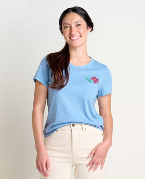 Toad & Co. - W's Primo SS Embroidered Crew - all things being eco chilliwack canada - weathered blue - women's clothing and accessories store  - organic cotton in conversion