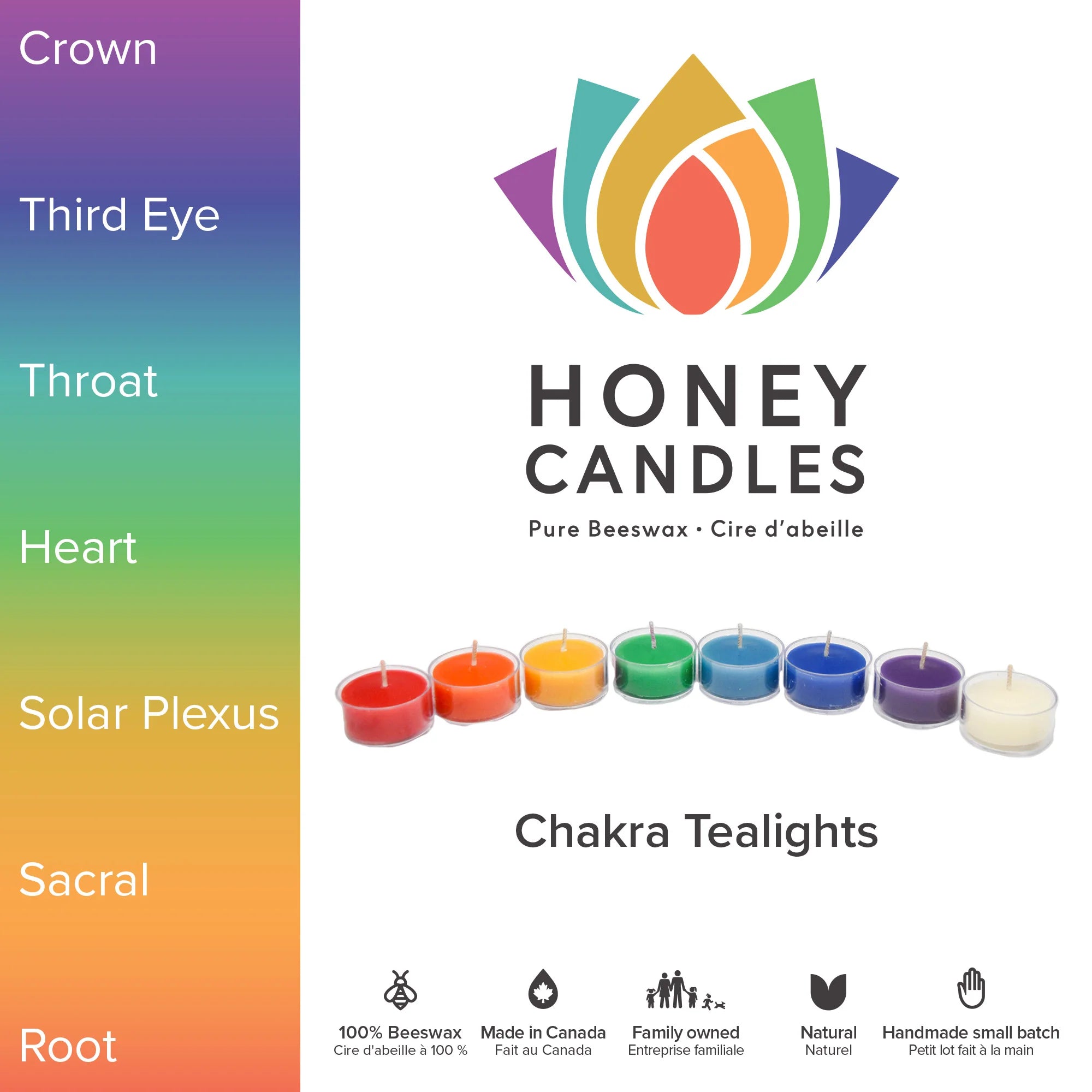 Honey Candles - Roll Of 8 Chakra Beeswax Tealights