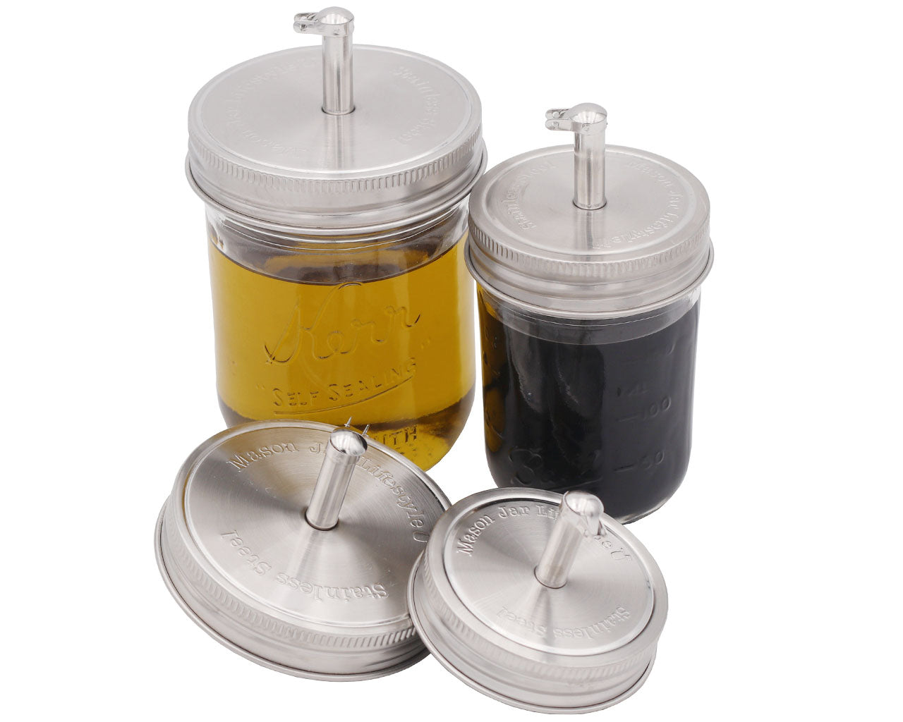 Mason Jar Lifestyle - Stainless Steel Pour Spout Oil Cruet Lids