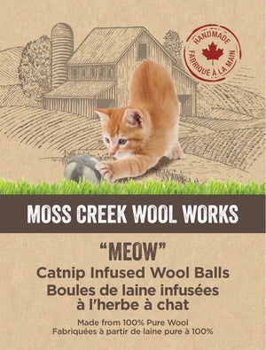 Moss Creek - MEOW Catnip Infused Wool Balls - canadian made wool dryer balls - eco friendly cat toys