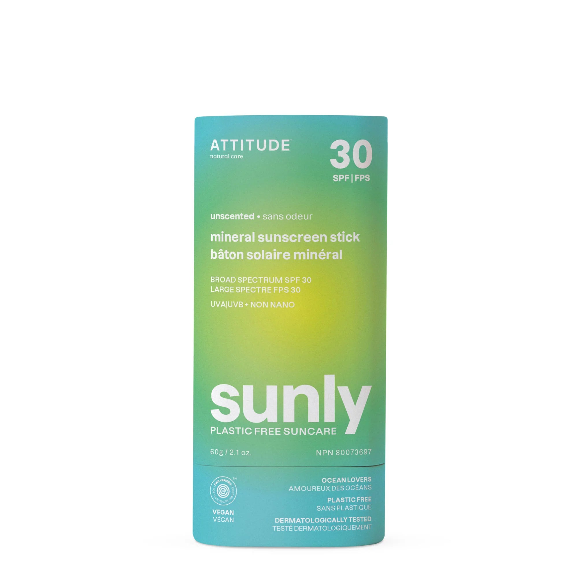 Attitude - Sunly Unscented 30SPF Mineral Sunscreen Stick