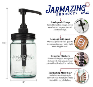 Jarmazing - Vintage Blue Recycled Glass Mason Jar Syrup and Condiment Dispenser