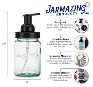 Jarmazing - Vintage Blue Recycled Glass Mason Jar Foaming Pump