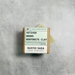 Rustic Shea Soap Company - 07 Vetiver Woods Bentonite Clay Bar Soap - vegan - all things being eco chilliwack