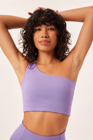 Girlfriend Collective - RPET Bianca One Shoulder Bra Bougainvillea - all things being eco chilliwack