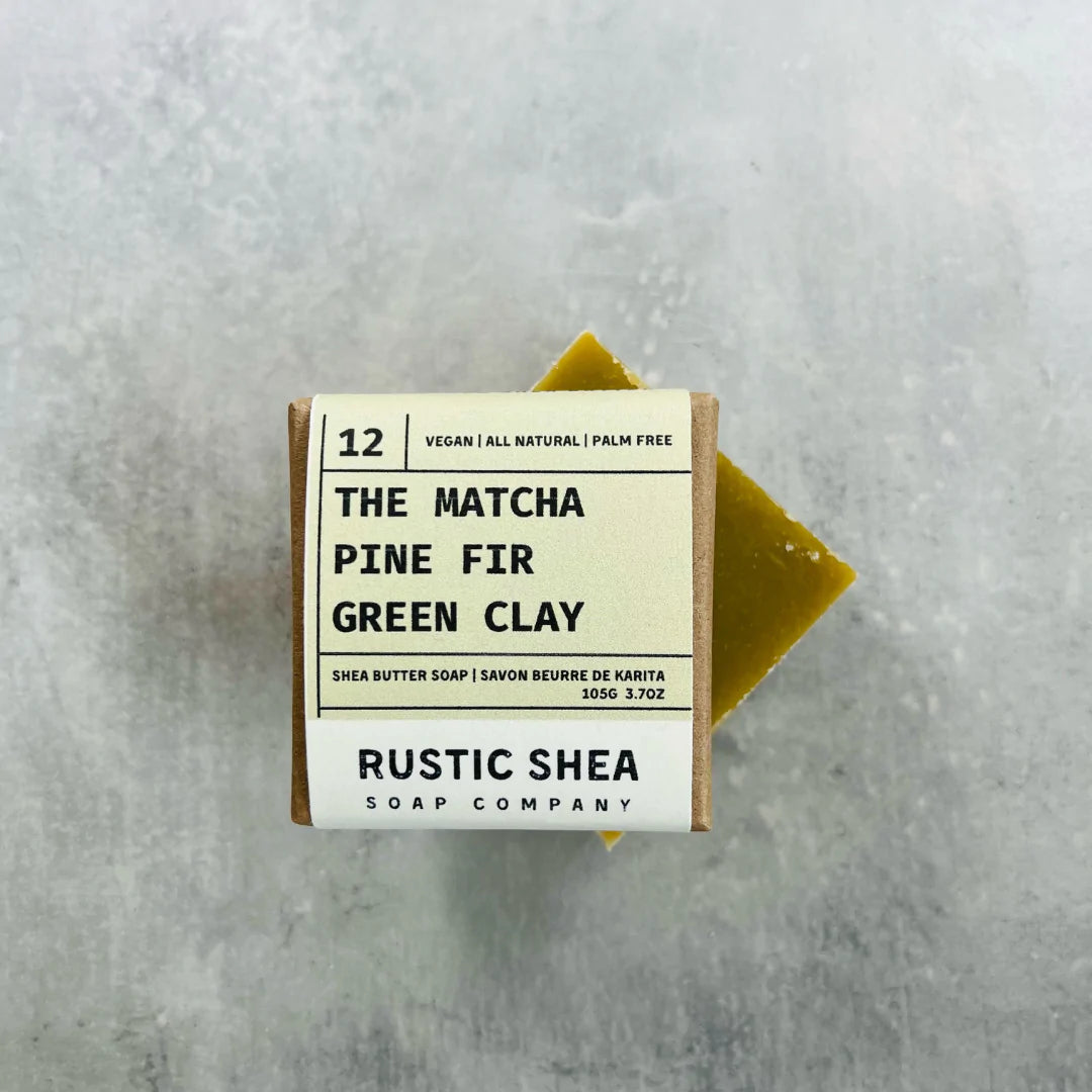 Rustic Shea Soap Company - 12 The Matcha Pine Fir Green Clay Bar Soap - vegan - all things being eco chilliwack