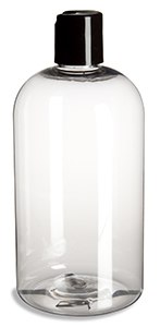 All Things Being Eco Clear 16oz. PET Boston Round Plastic Bottle with Black Disc Cap