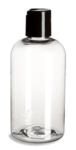 All Things Being Eco Clear 8oz. PET Boston Round Plastic Bottle with Black Disc Cap