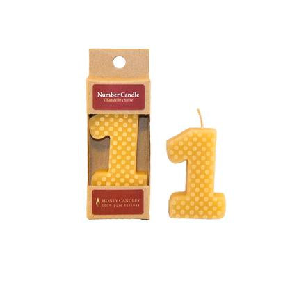 Honey Candles- number candles - All Things Being Eco Chilliwack BC - Canadian Made - Beeswax Candles - one