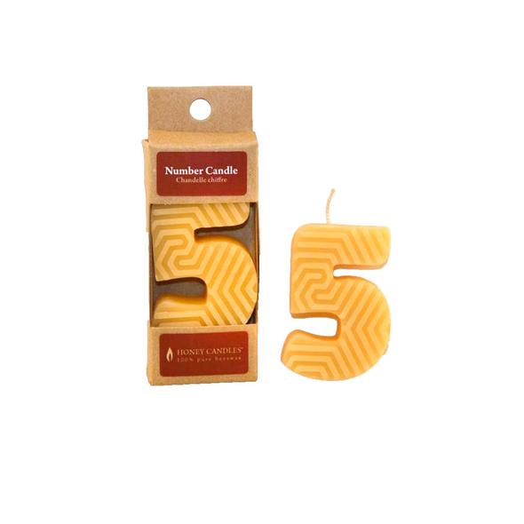 Honey Candles- number candles - All Things Being Eco Chilliwack BC - Canadian Made - Beeswax Candles - five