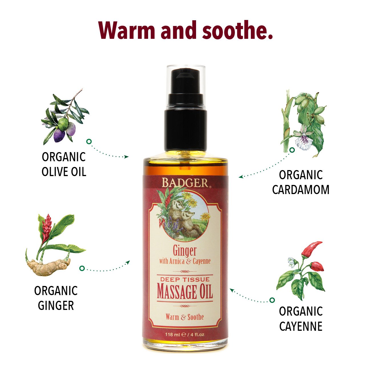 Badger - Ginger With Arnica & Cayenne Deep Tissue Massage Oil all things being eco chilliwack