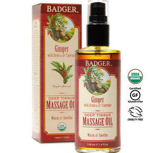 Badger - Ginger With Arnica & Cayenne Deep Tissue Massage Oil all things being eco chilliwack organic