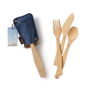 Bambu - Bamboo Travel Utensil Set in Kemp Denim Case All Things Being Eco Zero Waste Living Specialists
