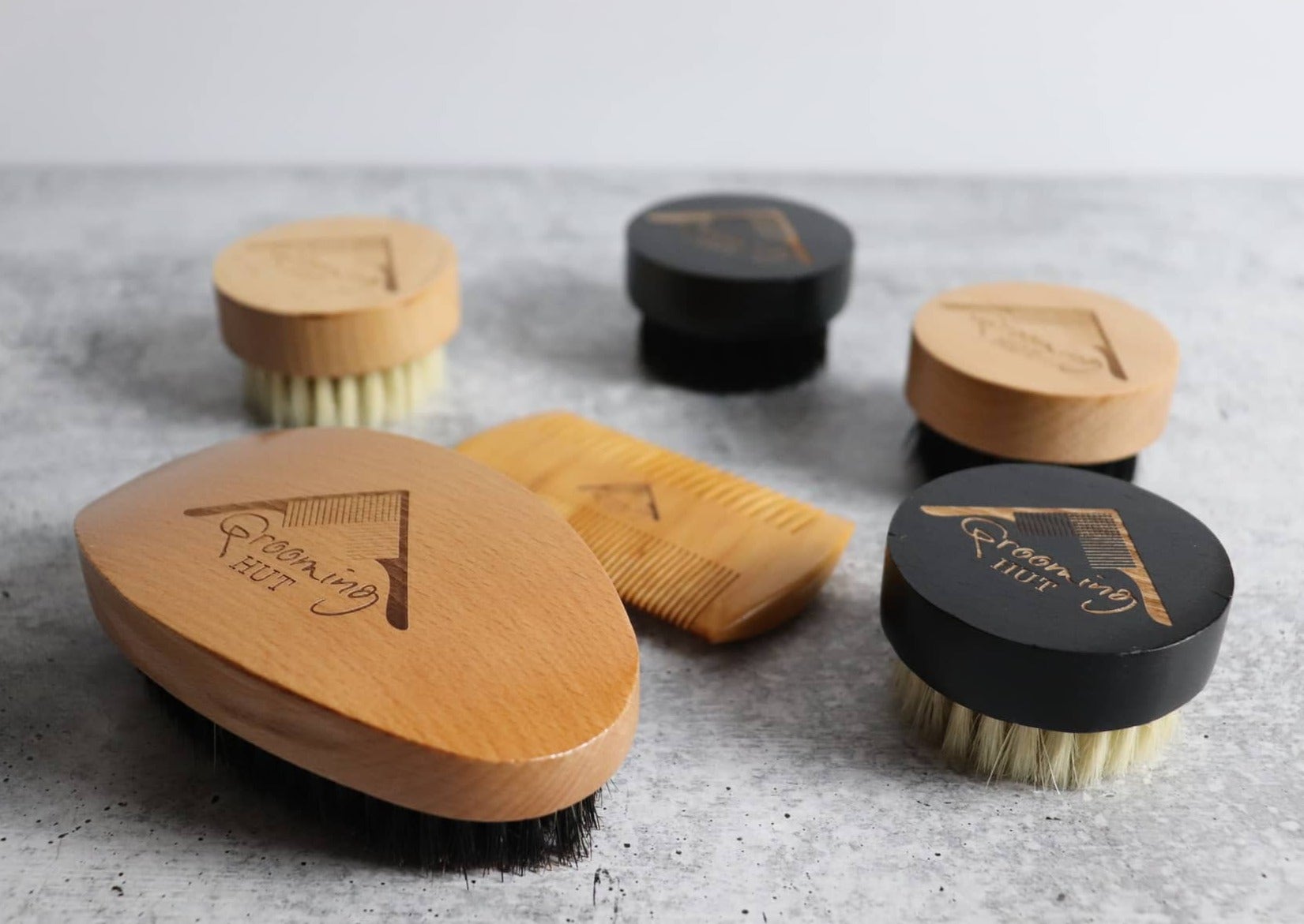 Grooming Hut - Wooden Beard Brush and Comb Set