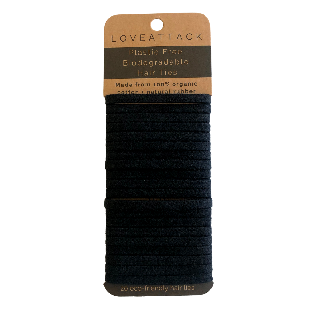 Love Attack - Plastic Free Organic Cotton Biodegradable Hair Ties All Things Being ECo Chilliwack Black