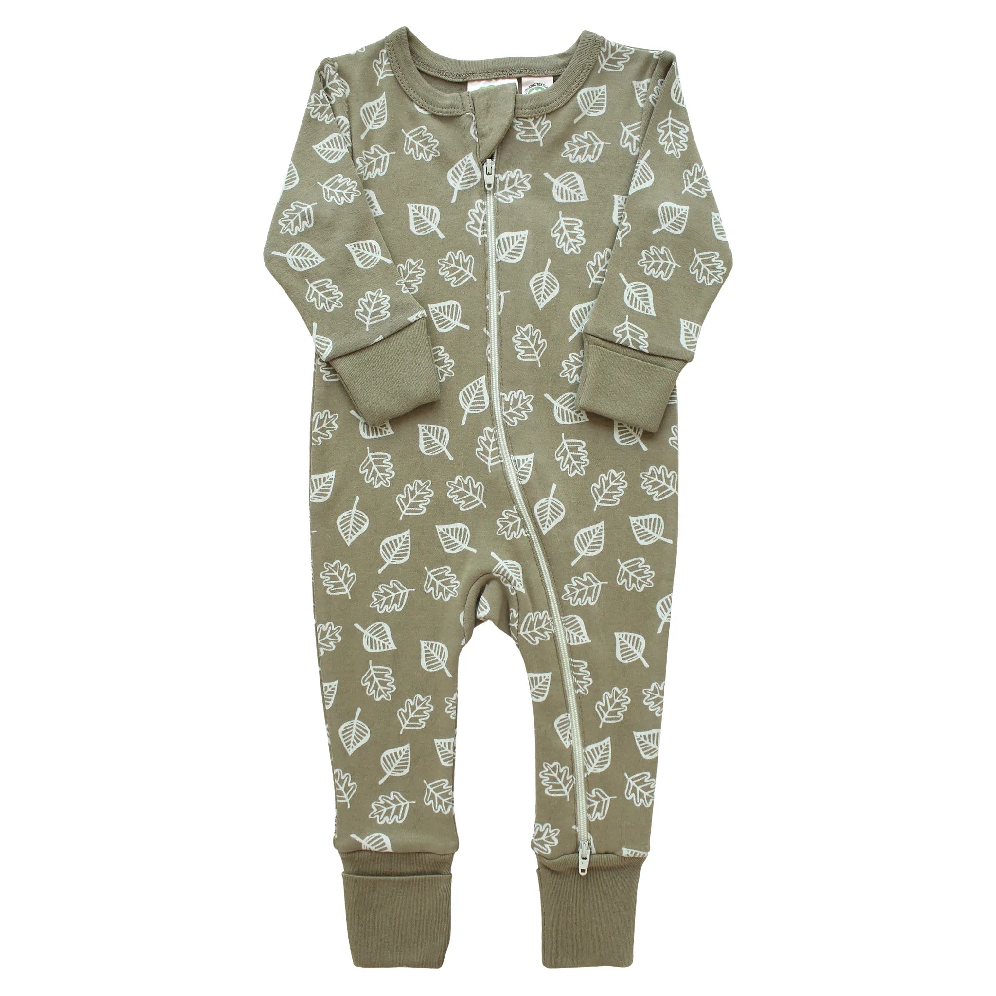 Parade Organics - Organic Cotton 2-Way Zipper Romper Olive Leaves - all things being eco chilliwack - organic baby clothing specialty store