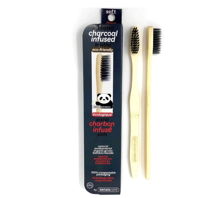SenzaBamboo - Charcoal Infused Adult Soft Bamboo Toothbrush All Things Being Eco Chilliwack